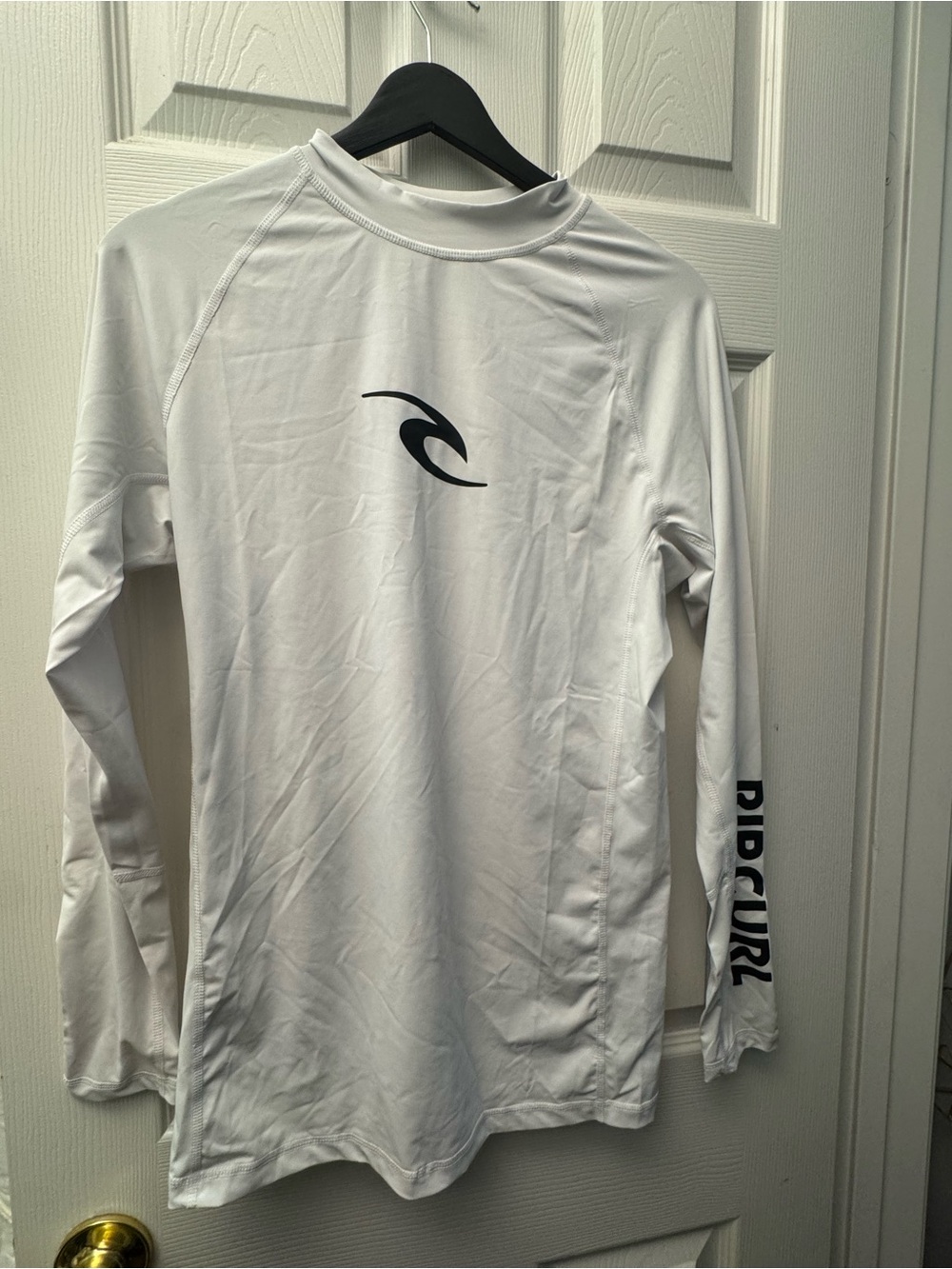 Rip Curl White Men’s Long-Sleeve Rash Guard with Black Logo